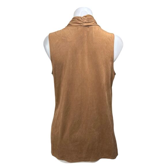 AB Studio Women's Brown Faux Suede Sleeveless Open Front Cardigan Vest Top Sz S - Picture 2 of 3